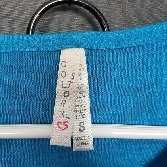 Color Story Small Electric Blue High Low Short Sleeve Pocket Tee T Shirt NWOT - Picture 8 of 11